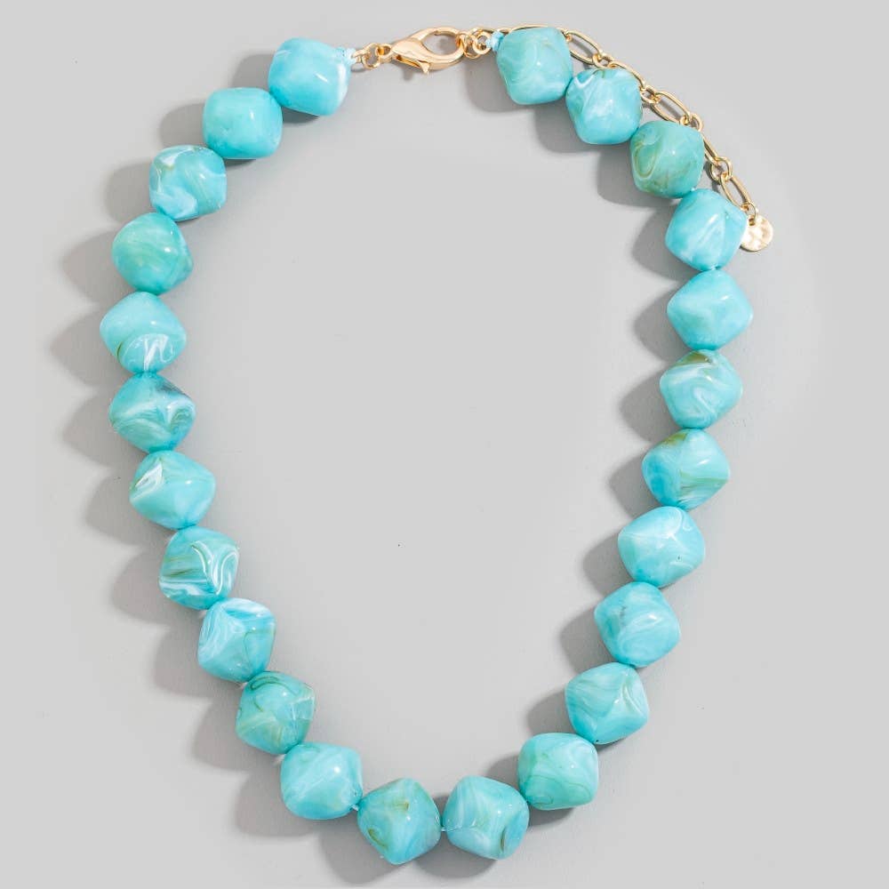 Pinched Marble Resin Beaded Necklace