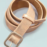 Metallic Square Buckle Faux Rose Gold Leather Belt