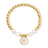 Cross Charm + Pearls Stretch Bracelet