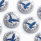 Collection of buttons with an eagle design and text on a white background