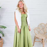 Livvy Bright Olive Smocked Cami Maxi Dress
