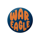 Button badge with 'WAR EAGLE' text on a blue background