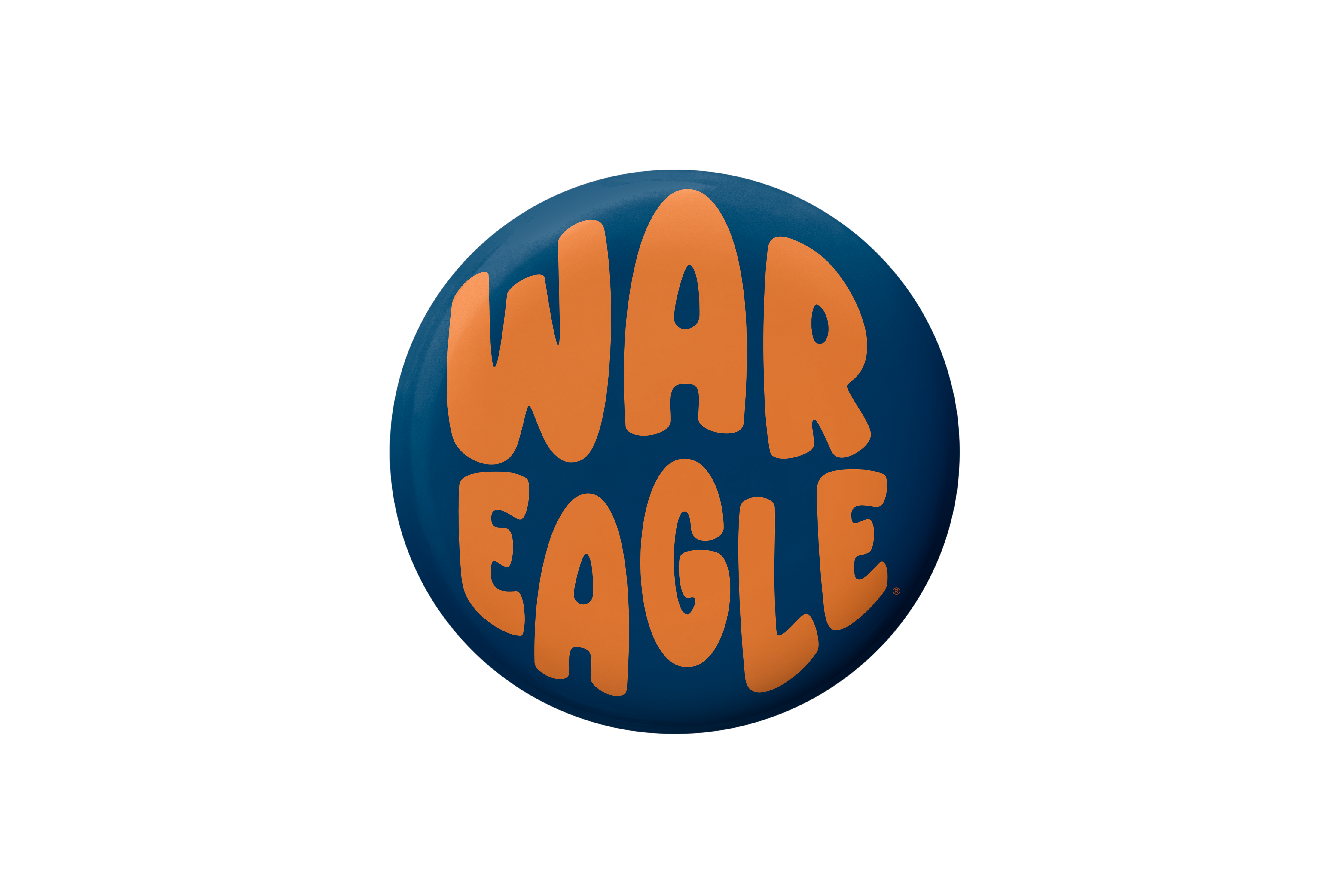 Button badge with 'WAR EAGLE' text on a blue background