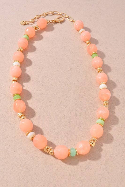Glossy Resin Barrel Beaded Necklace