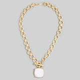 Square Faceted Stone Pendant Toggle Necklace