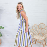 Gardnier Olive + Periwinkle Stripe Dress