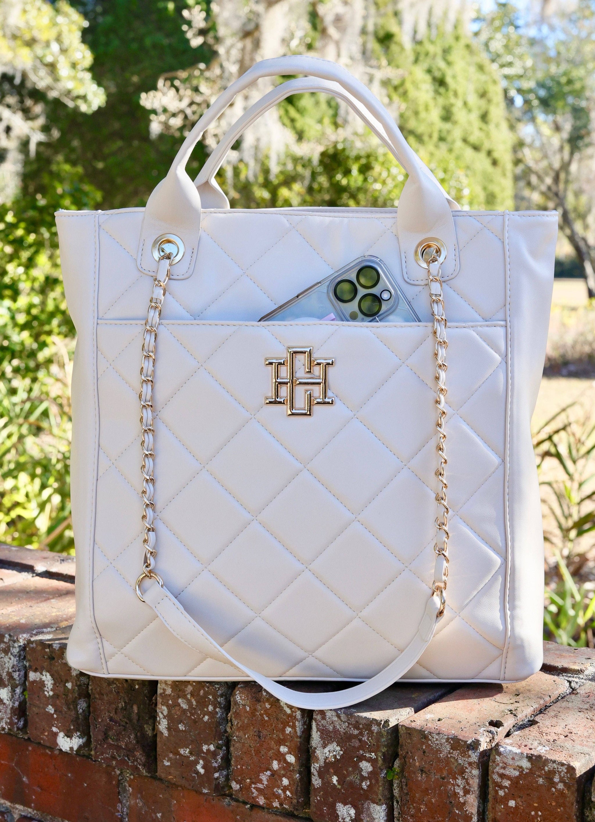 Kinzley Cream Quilted Tote Bag