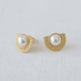 Artisan Geometric Pearl Half-Moon Earrings