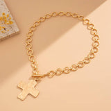 Hammered Gold Cross Front Toggle Necklace