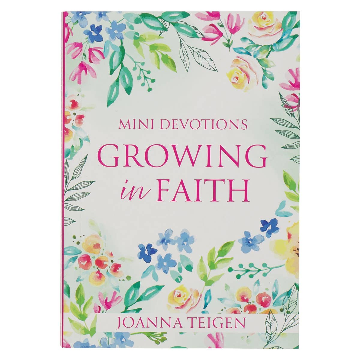 Book titled 'Growing in Faith' with floral design on a white background