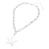 Brushed Silver Metal Star Pendant Chunky Chain Necklace