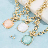 Square Faceted Stone Pendant Toggle Necklace