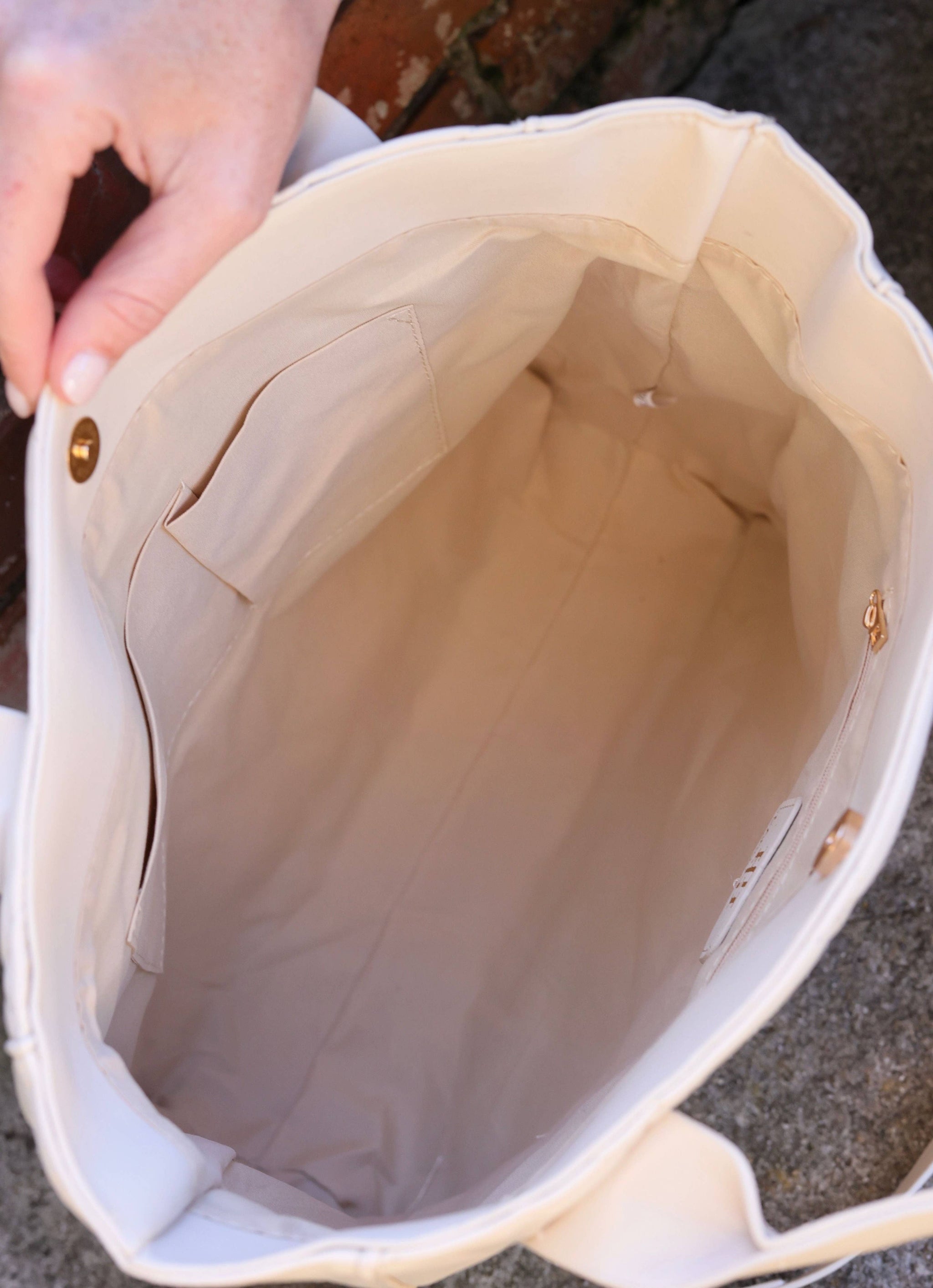 Kinzley Cream Quilted Tote Bag