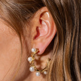 Hoop Earrings - Medium - Gold-Plated Flowers w/Pearls - Kali