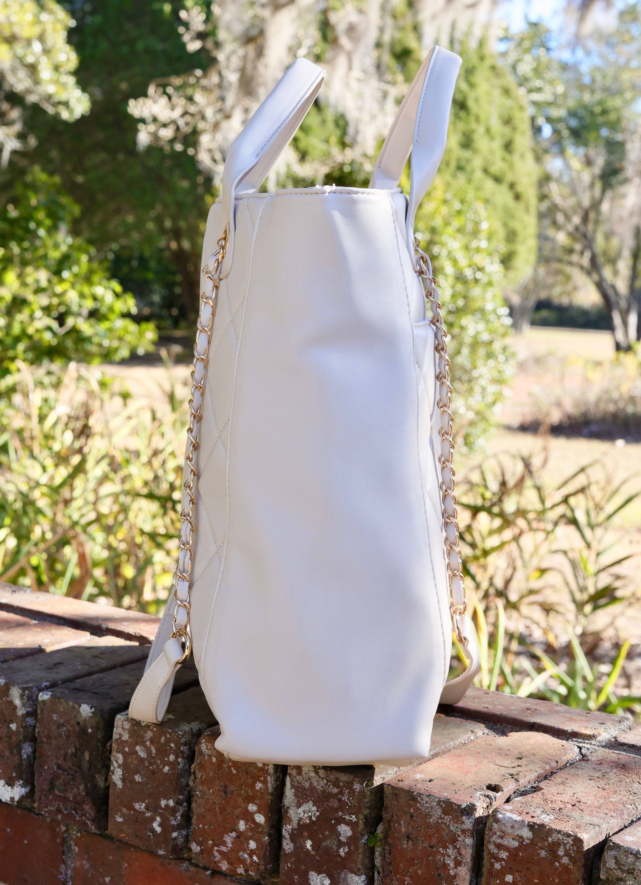 Kinzley Cream Quilted Tote Bag