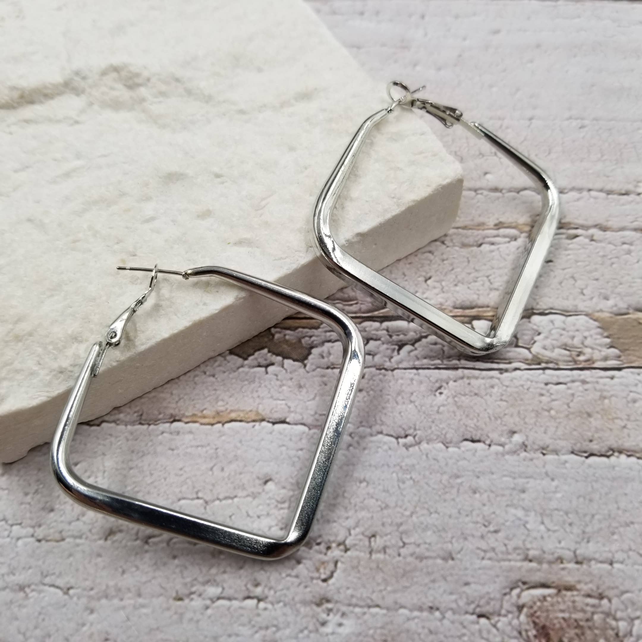 Geometric Square Earrings | Gold & Silver