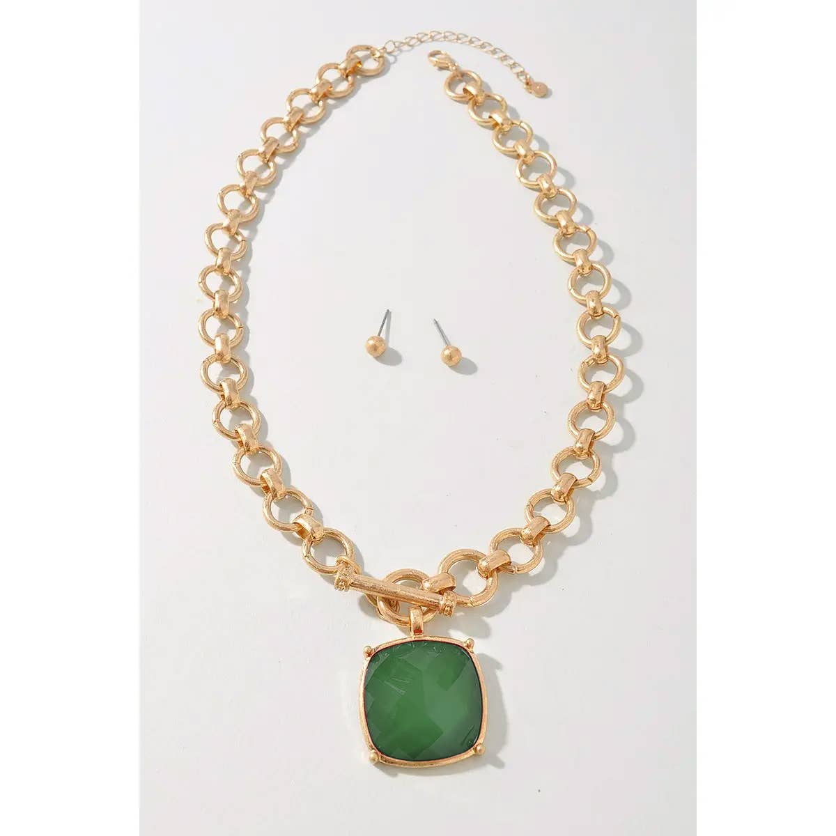 Faceted Stone Toggle Clasp Necklace