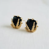 Geometric Black Gold Drop Earrings