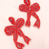 Christmas Red Holiday Bow Seed Bead Earrings