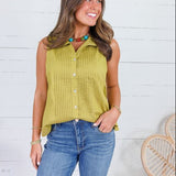 Tori Martini Olive Pleated Top
