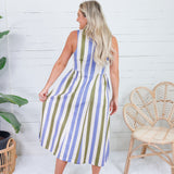 Gardnier Olive + Periwinkle Stripe Dress