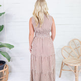 Peggy Brown Gingham Tiered Maxi Dress