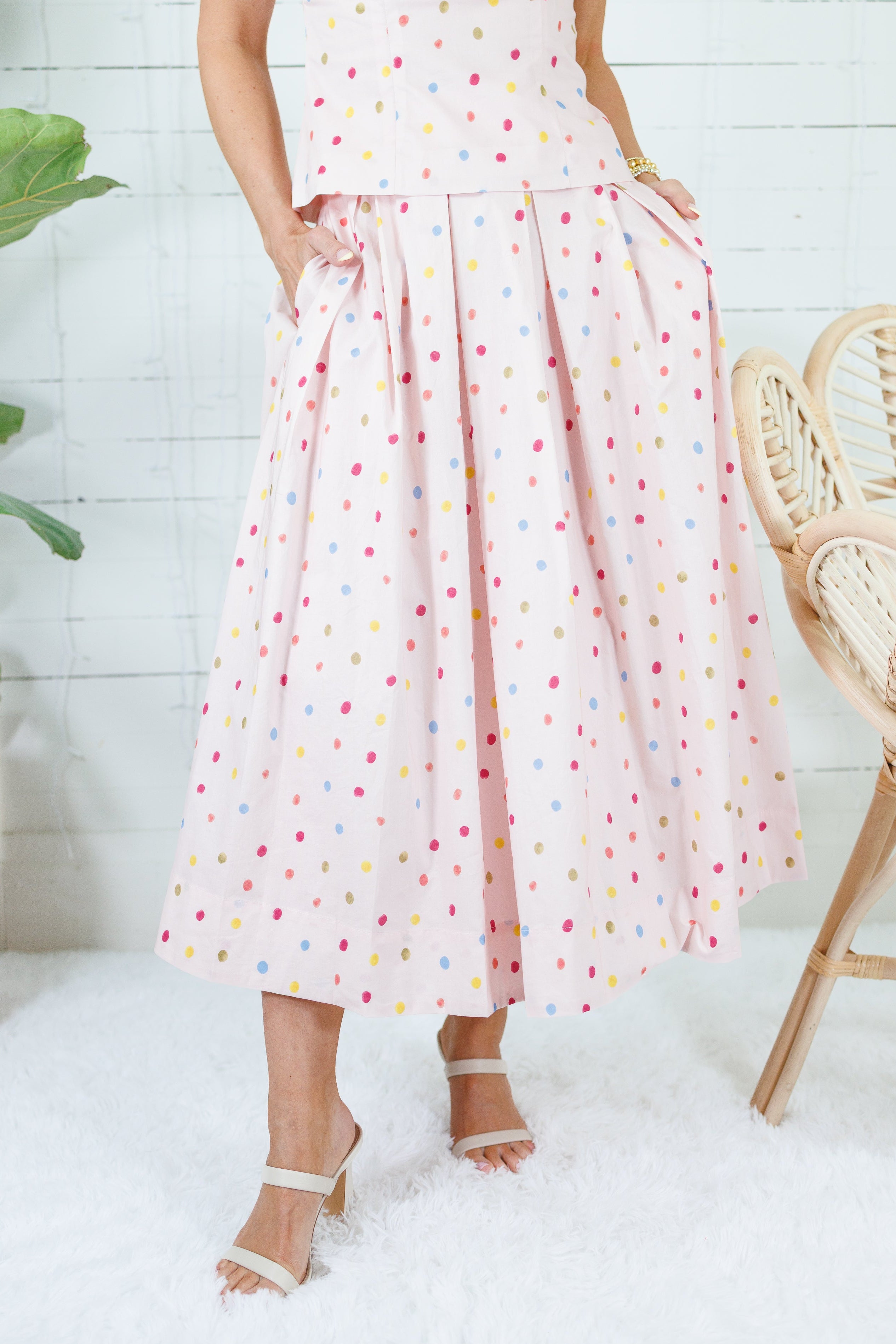 Abby Baby Pink Polka Dot Pleated Skirt Aureum