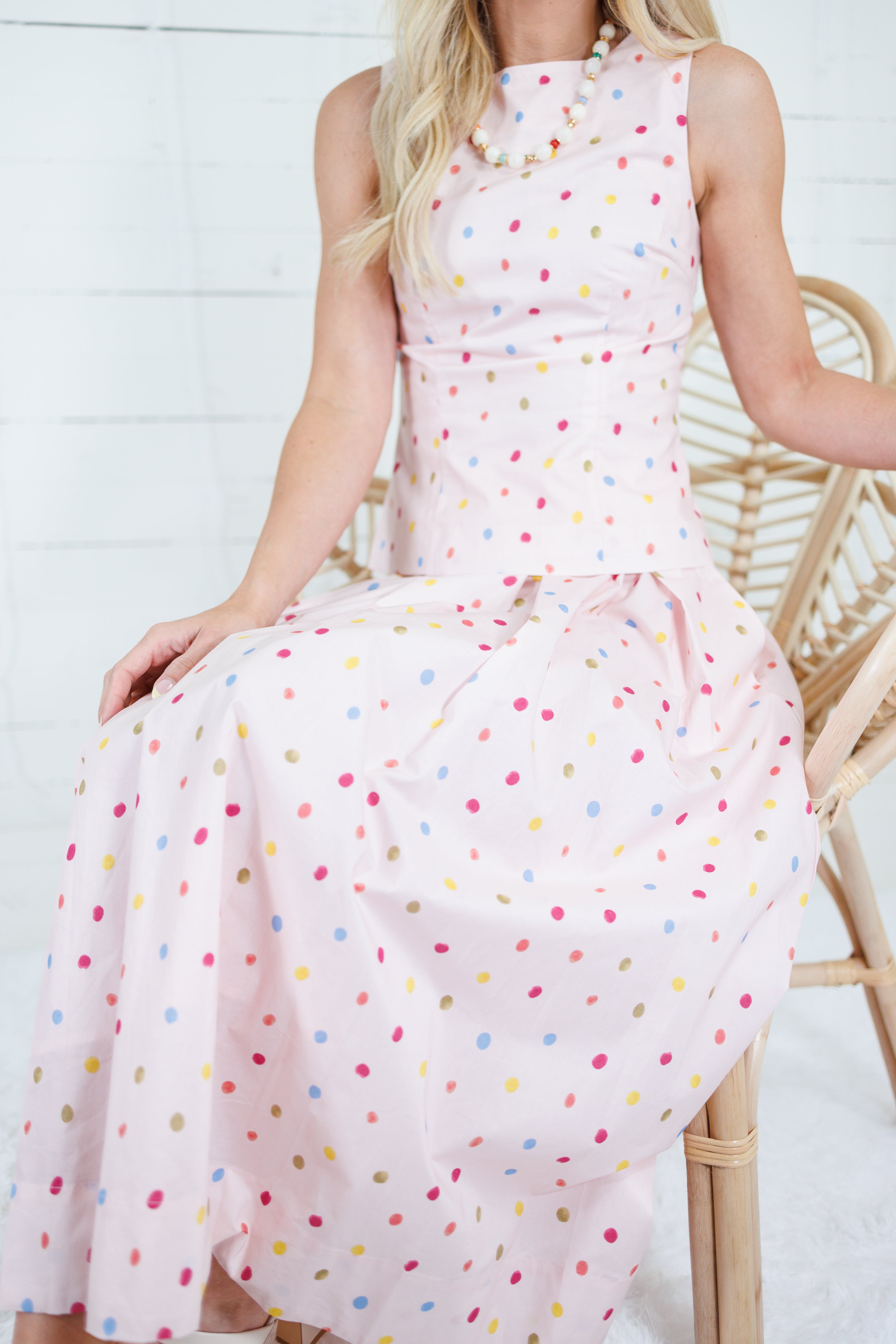 Abby Baby Pink Polka Dot Pleated Skirt Aureum