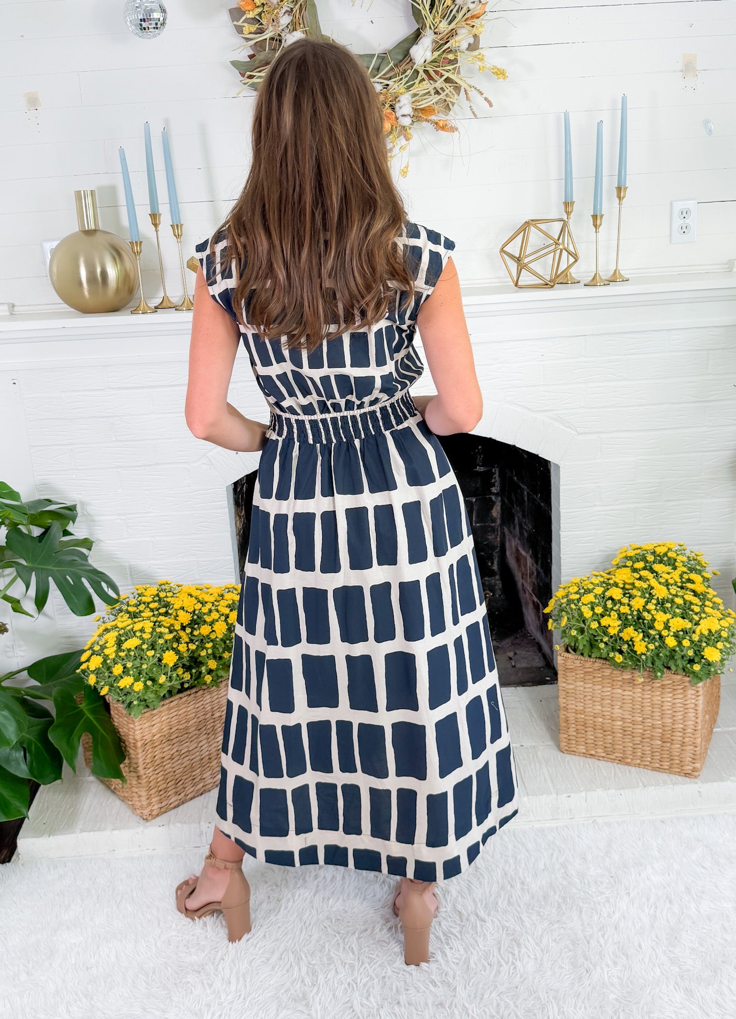 Acre Navy Squares Maxi Dress Entro