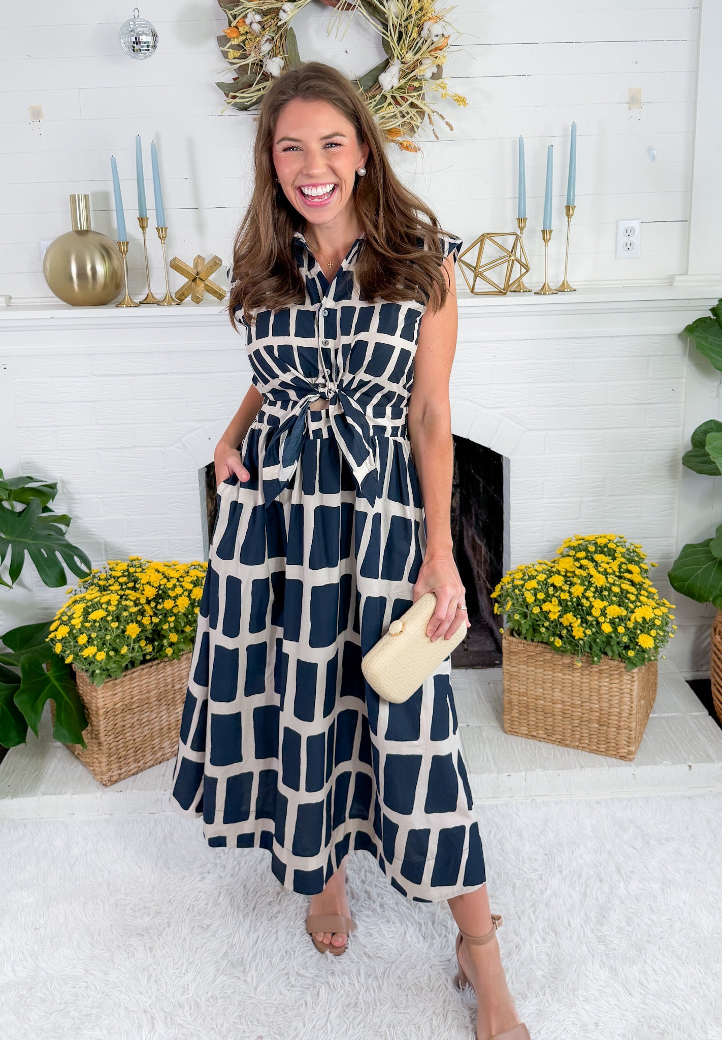 Acre Navy Squares Maxi Dress Entro