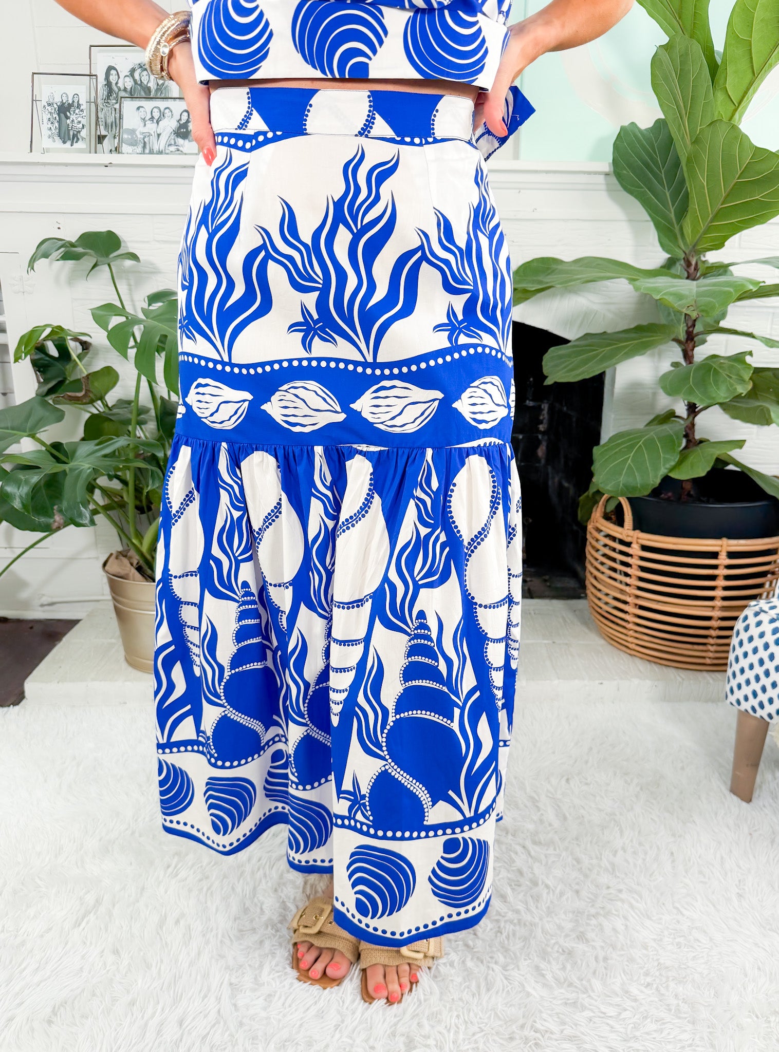Ada Cobalt Seashells Maxi Skirt Maude Vivante