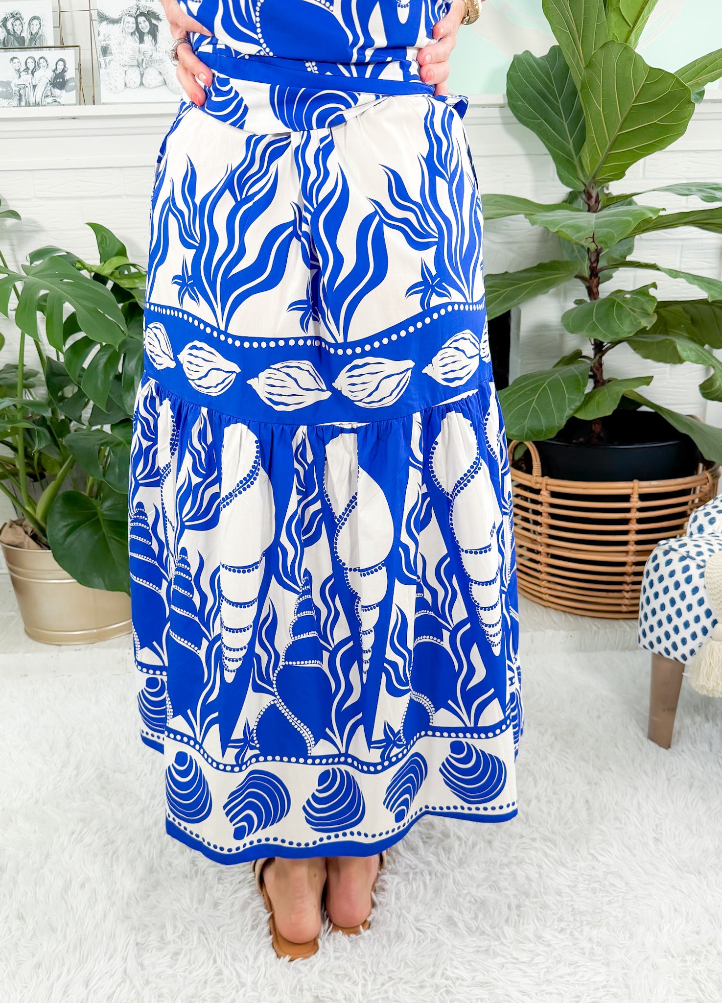 Ada Cobalt Seashells Maxi Skirt Maude Vivante