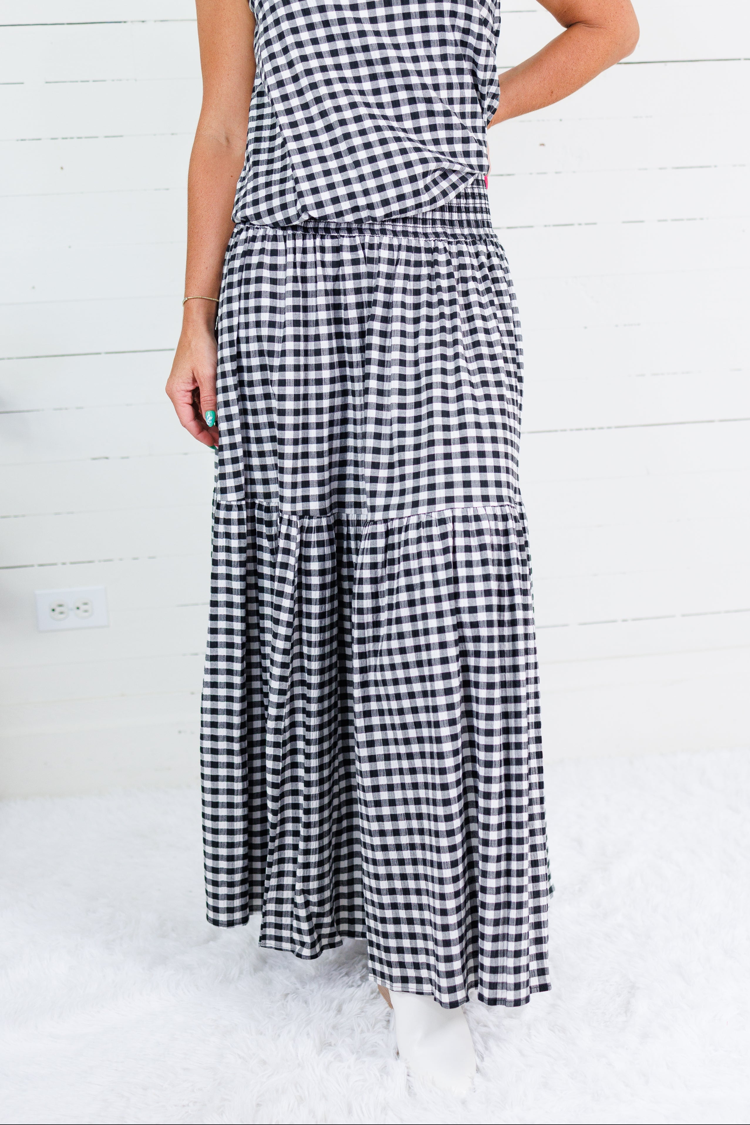 Aerin Black Seersucker Gingham Maxi Skirt Adrienne