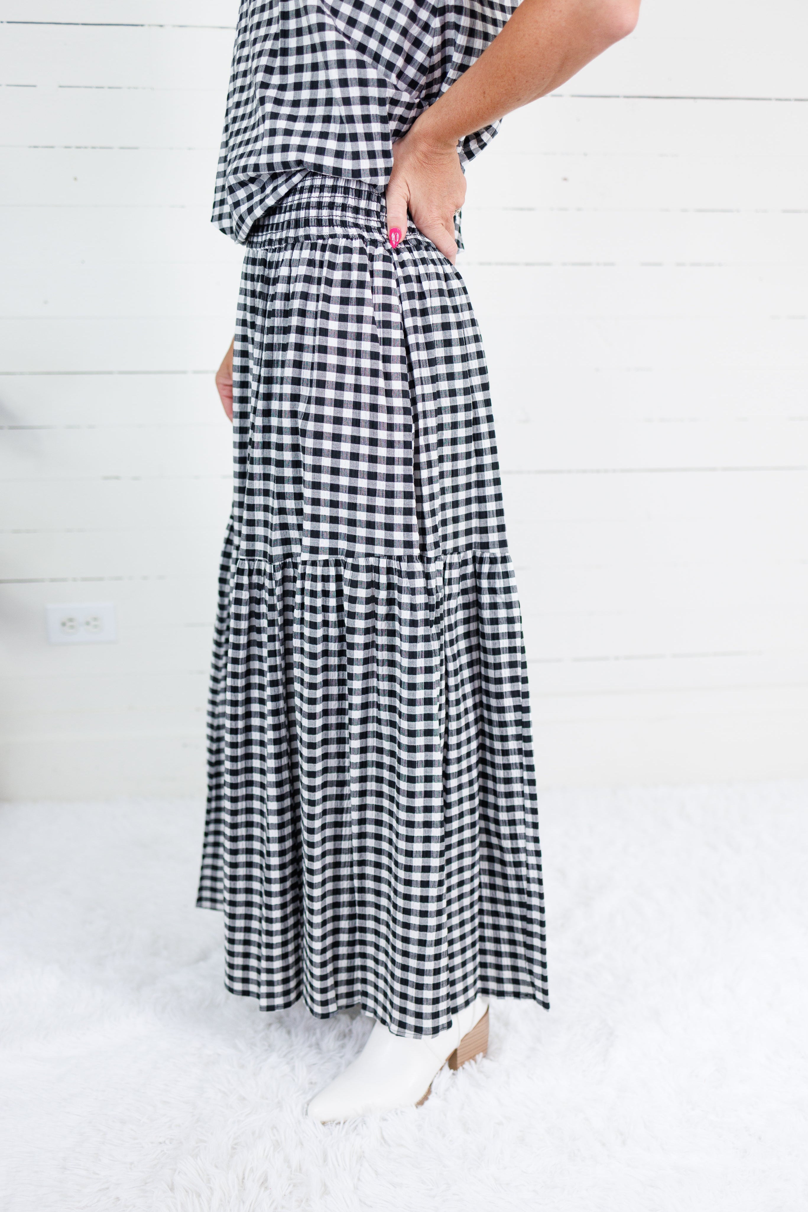 Aerin Black Seersucker Gingham Maxi Skirt Adrienne