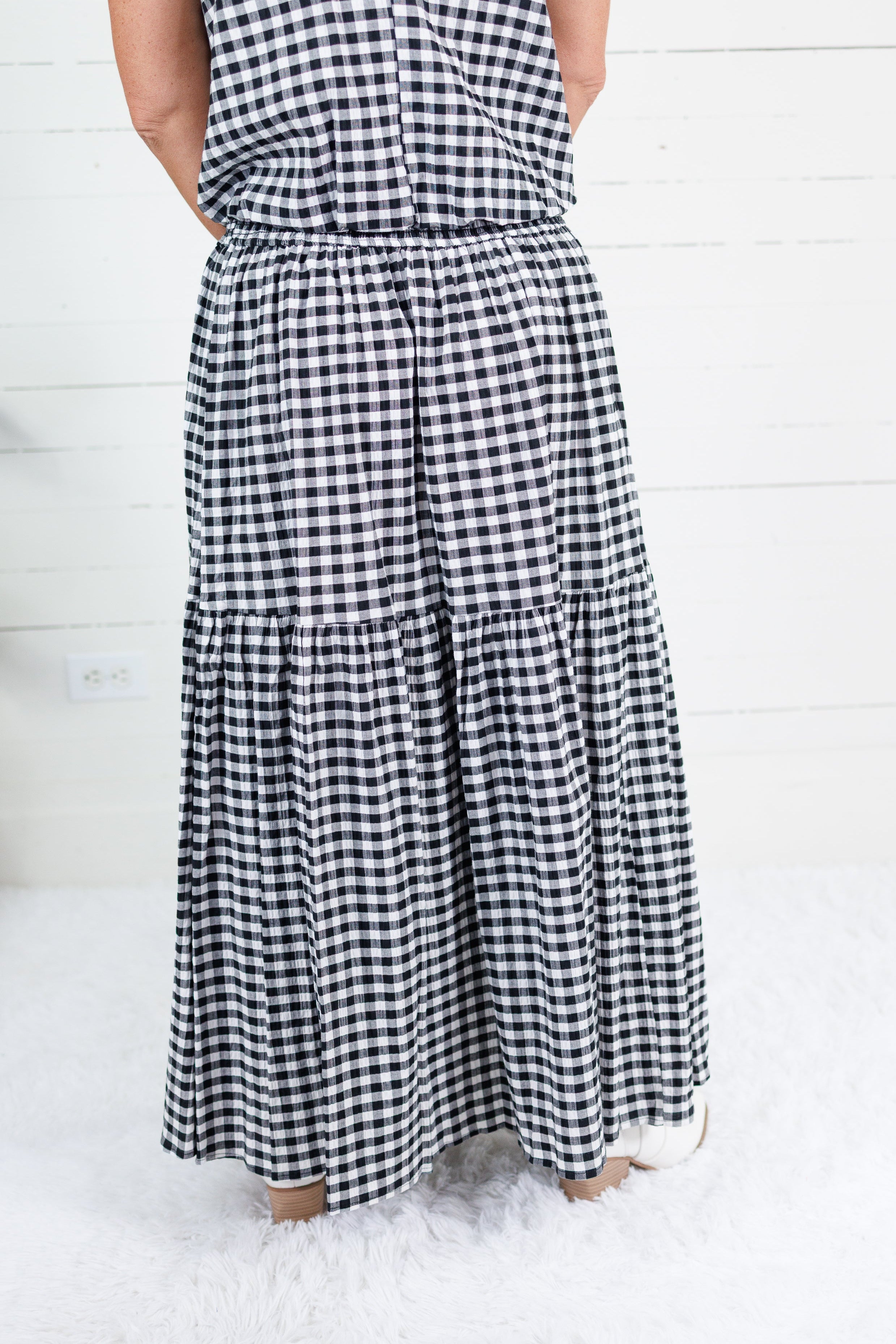 Aerin Black Seersucker Gingham Maxi Skirt Adrienne