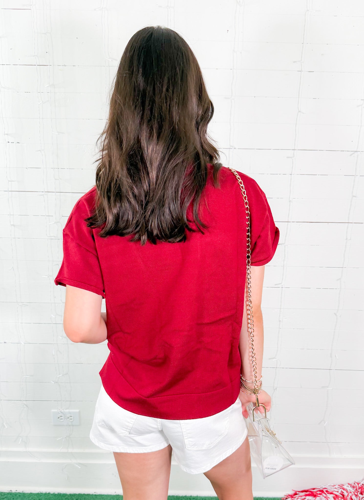 Alabama Crimson Short Sleeve Flat Knit Sweater