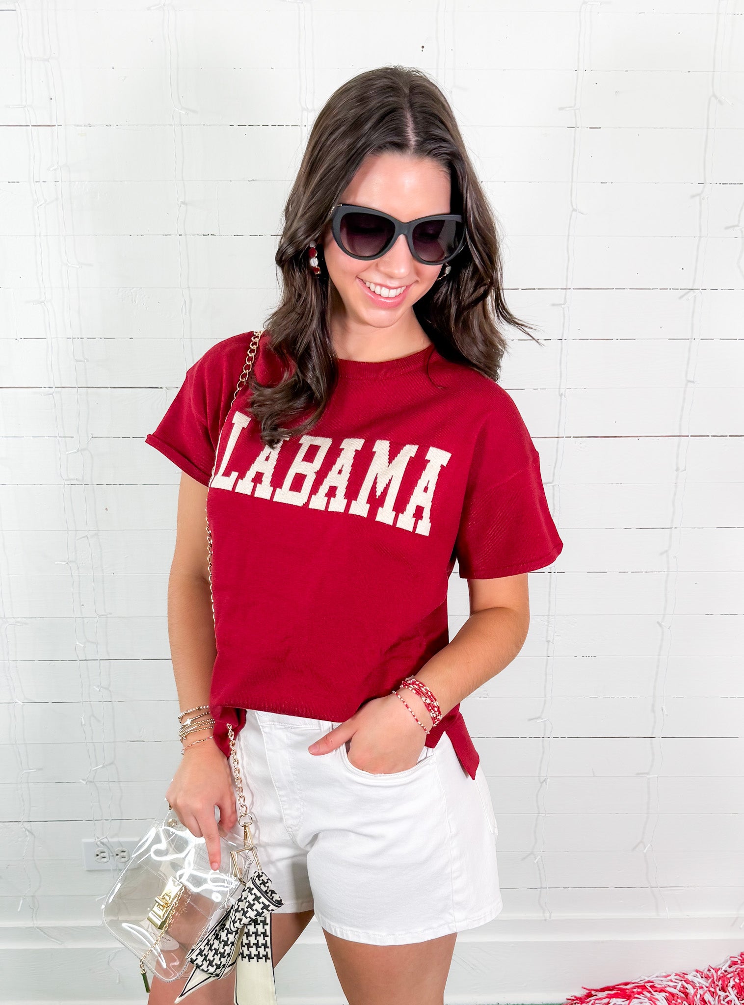 Alabama Crimson Short Sleeve Flat Knit Sweater