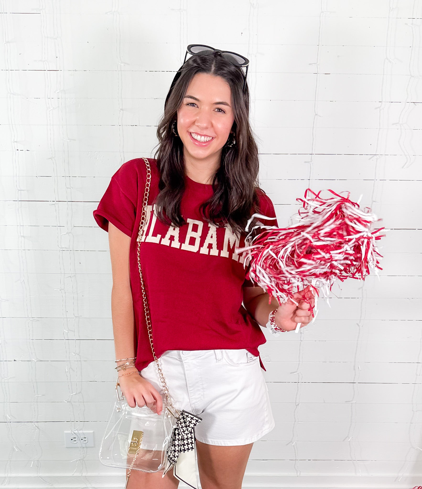 Alabama Crimson Short Sleeve Flat Knit Sweater