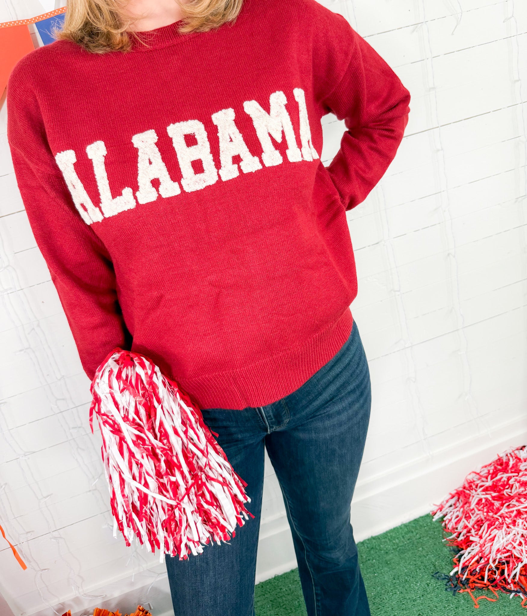 Alabama Ivory Boucle' + Crimson Sweater