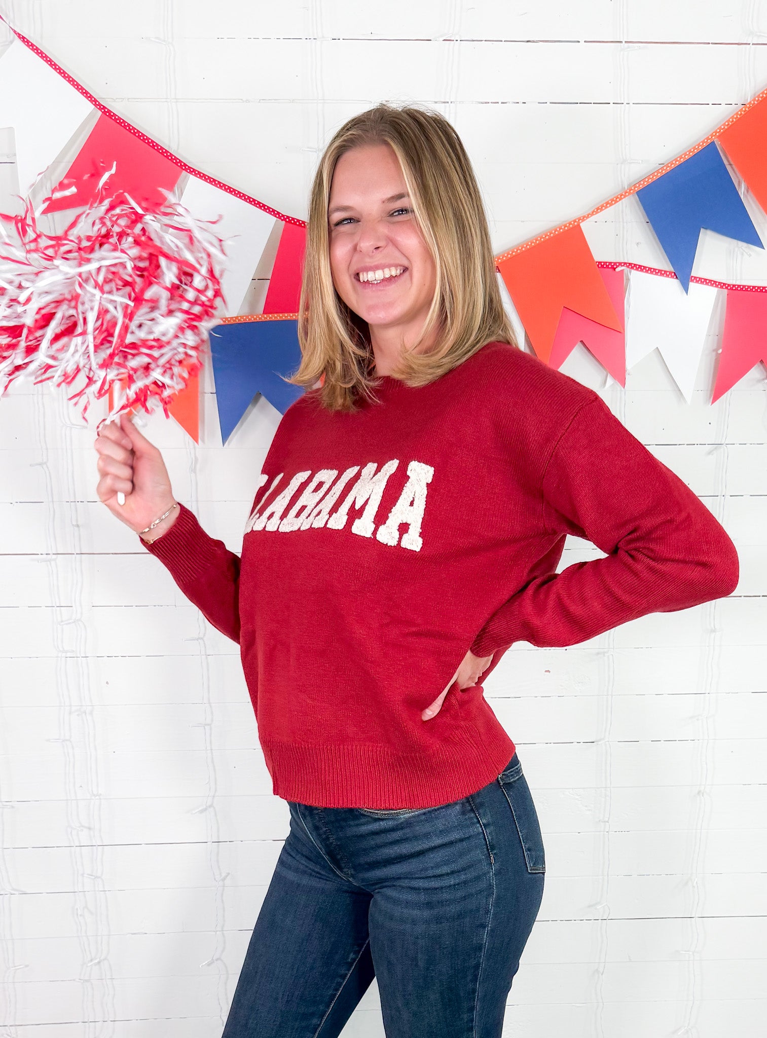 Alabama Ivory Boucle' + Crimson Sweater