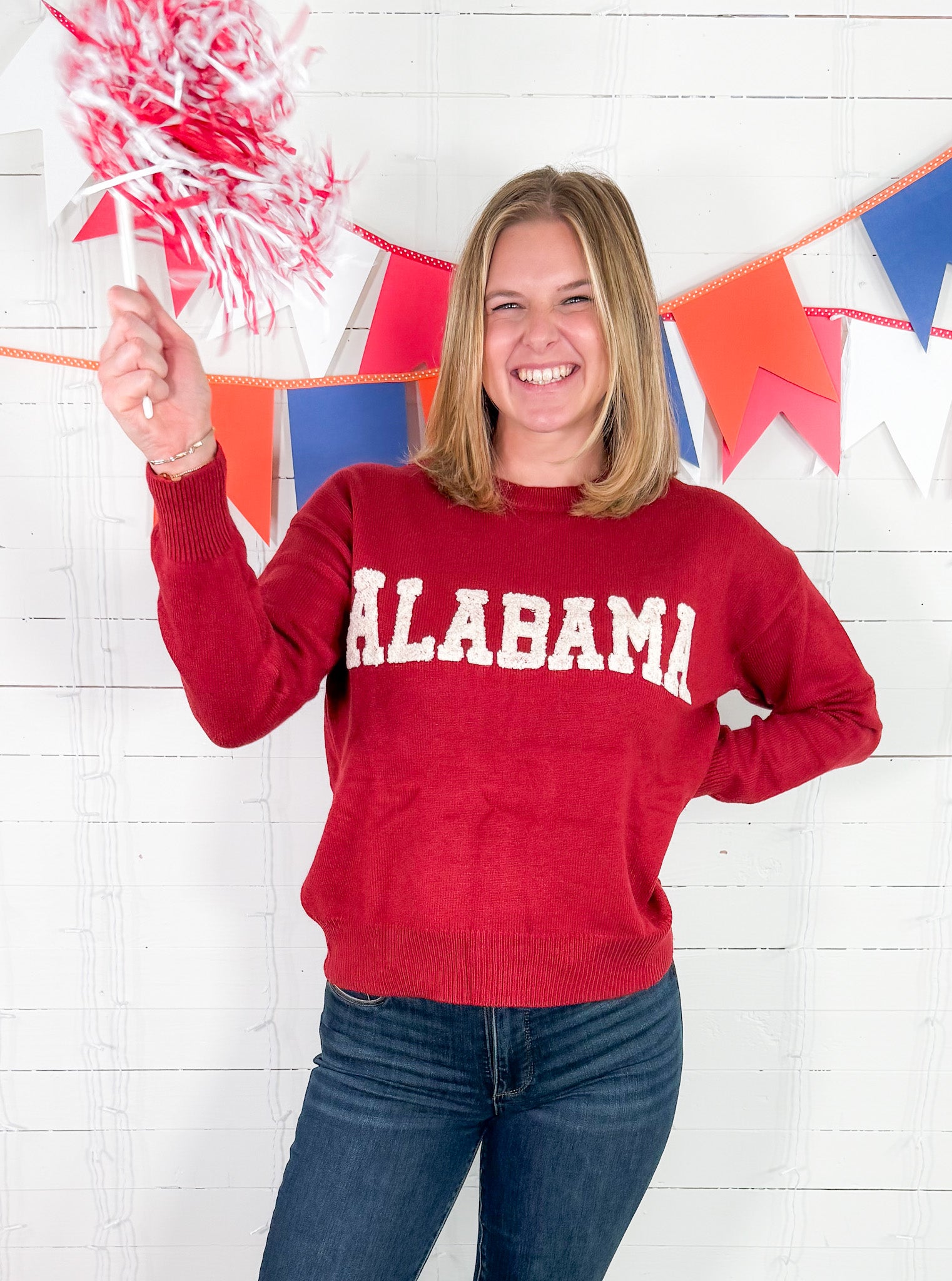 Alabama Ivory Boucle' + Crimson Sweater