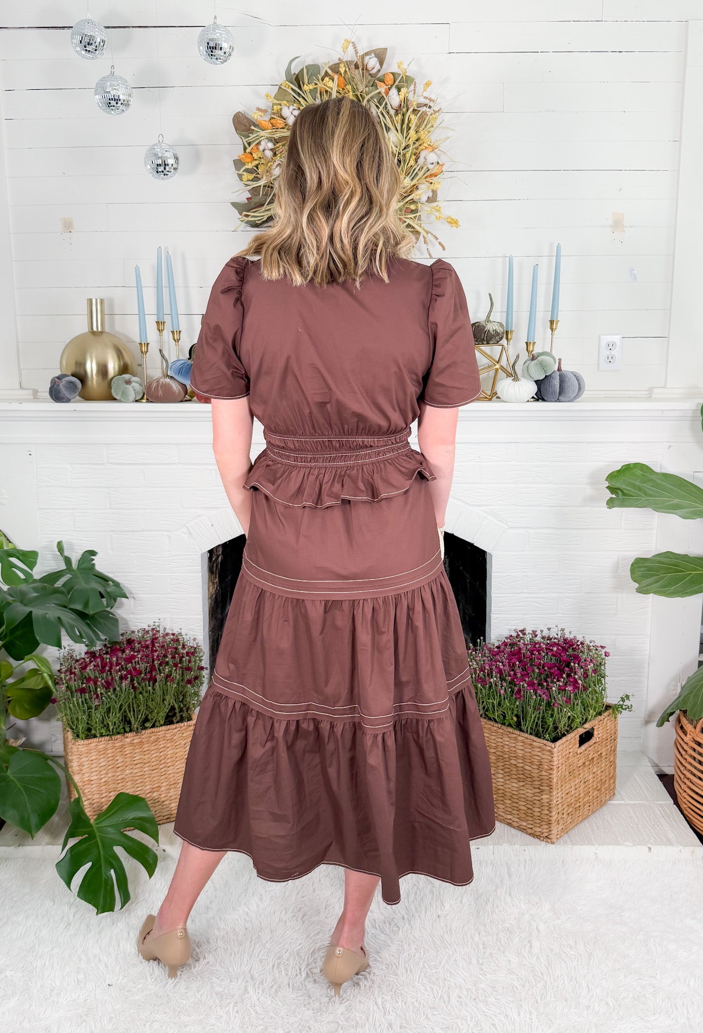 Albert Cocoa Tiered Midi Dress THML