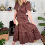 Albert Cocoa Tiered Midi Dress THML