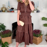 Albert Cocoa Tiered Midi Dress THML