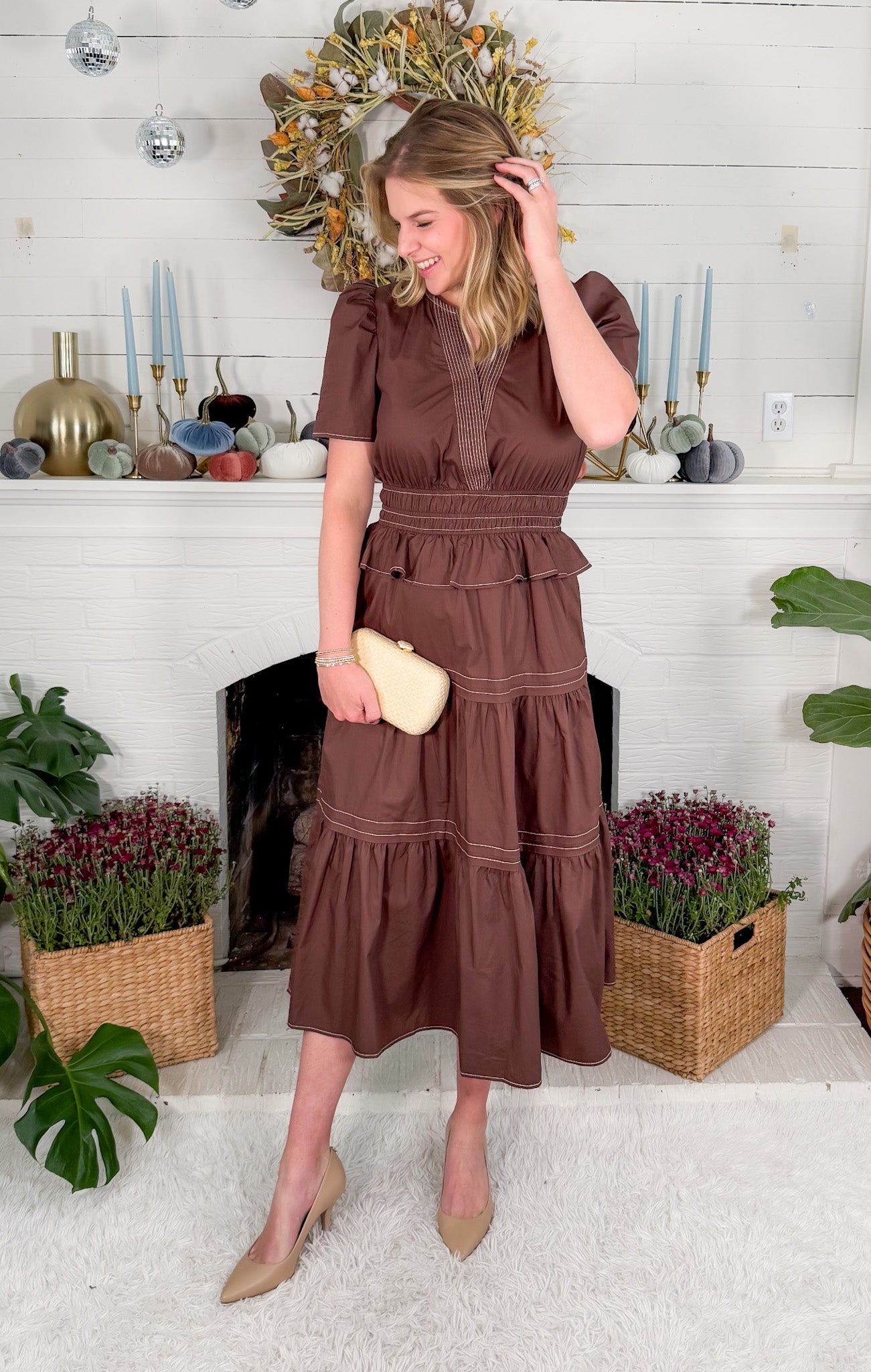 Albert Cocoa Tiered Midi Dress THML