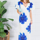Alexandria Blue Flower Maxi Dress Glam