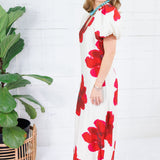 Alexandria Red Flower Maxi Dress Glam