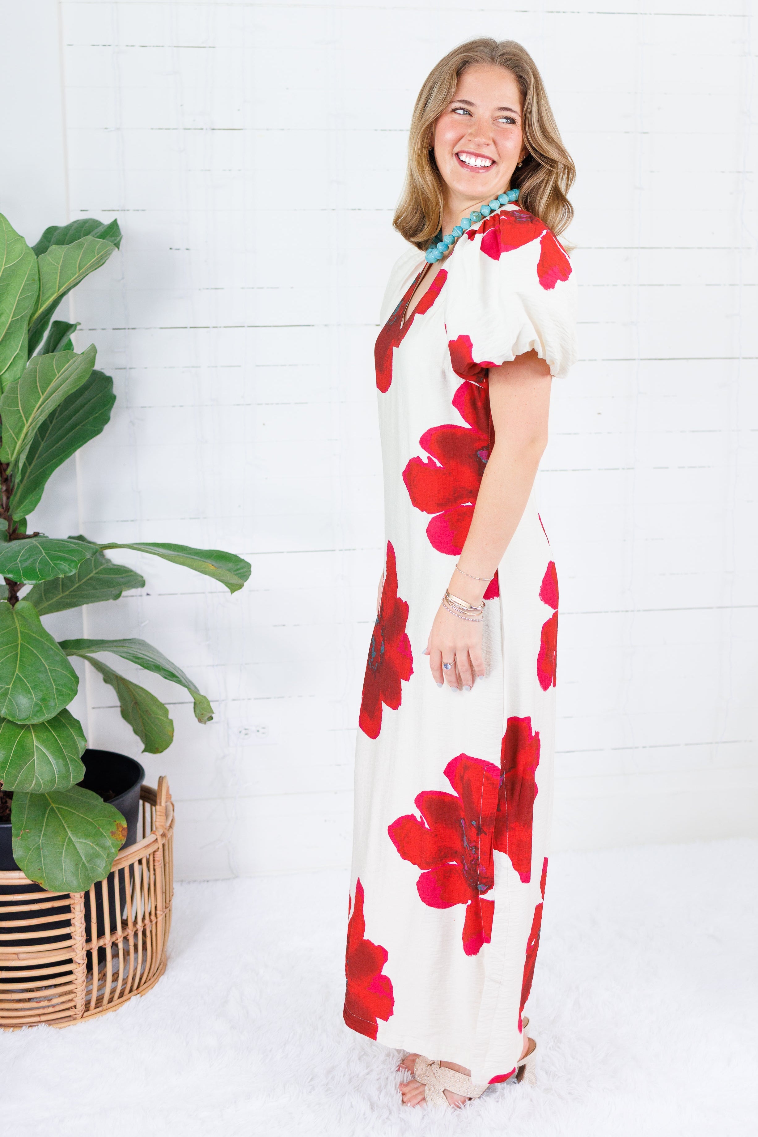 Alexandria Red Flower Maxi Dress Glam