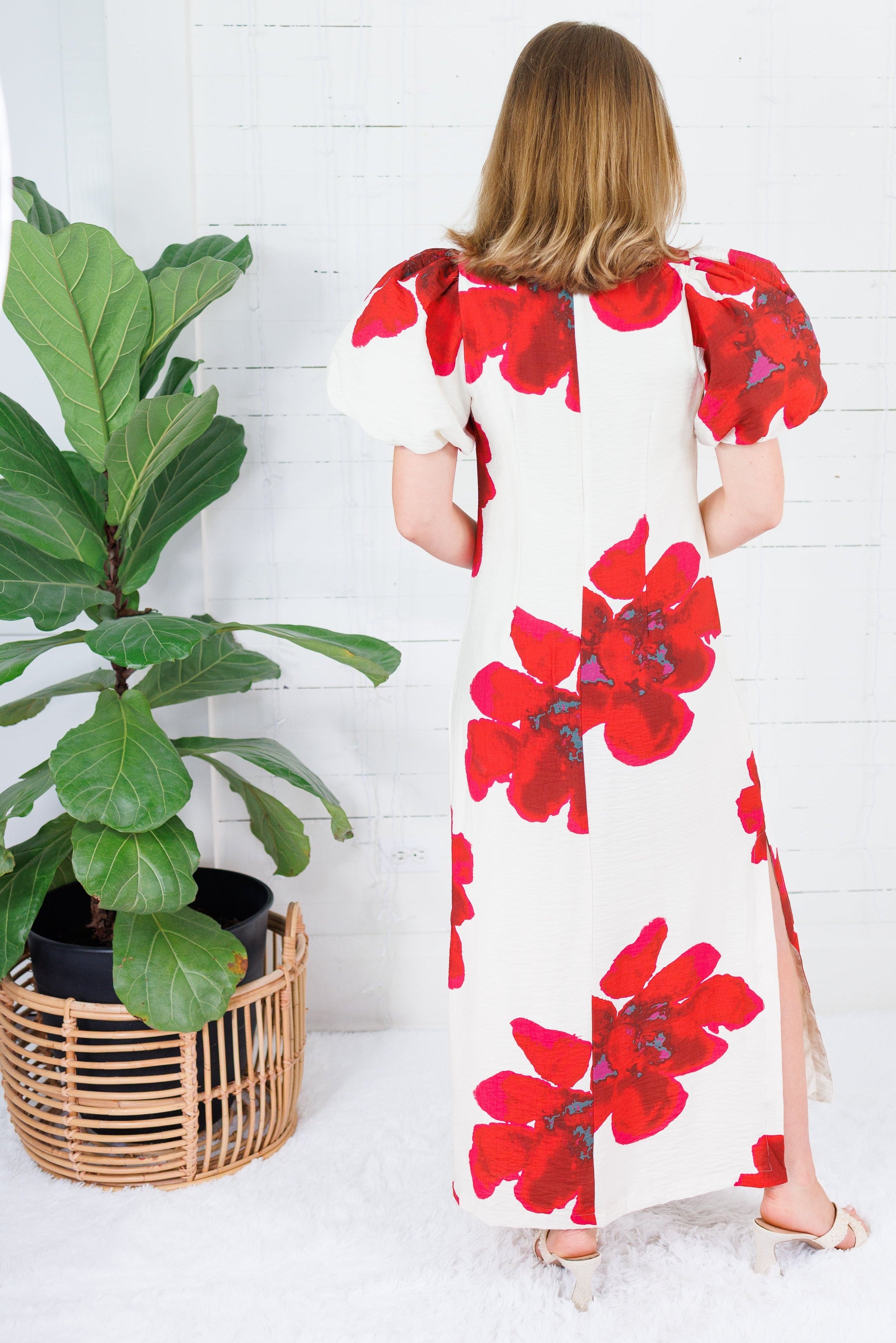 Alexandria Red Flower Maxi Dress Glam