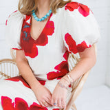 Alexandria Red Flower Maxi Dress Glam